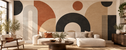 Blackline Geometric mural shown in a room