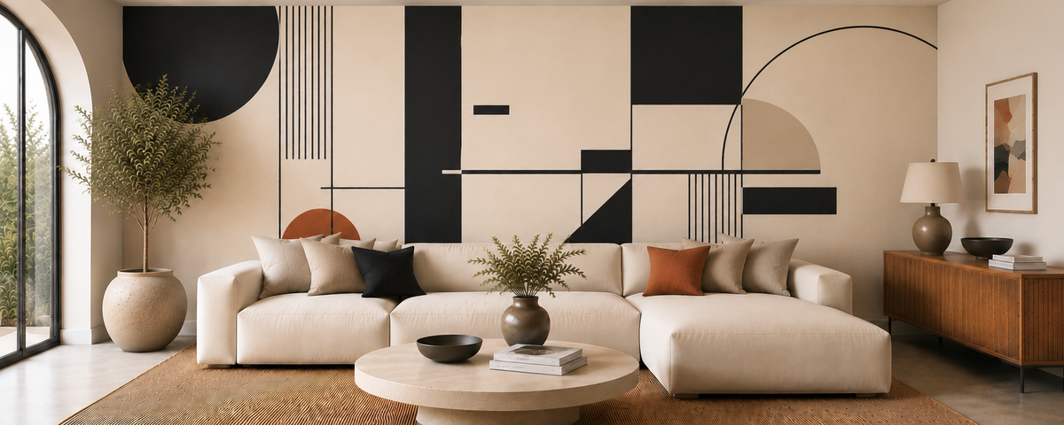 Structural Balance mural shown on a living room wall