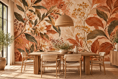 Terracotta Botanica mural shown in a room